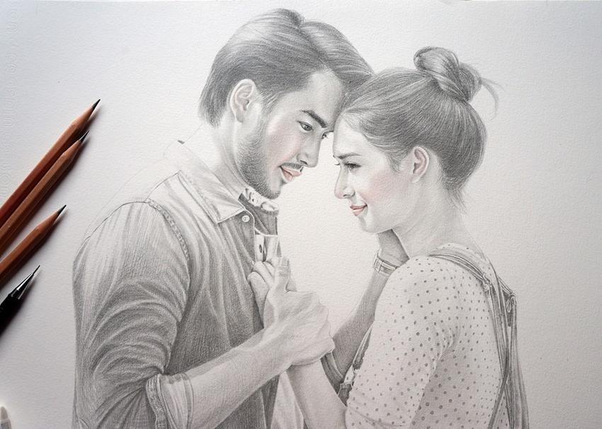 รับวาดภาพเหมือน คู่รัก portrait