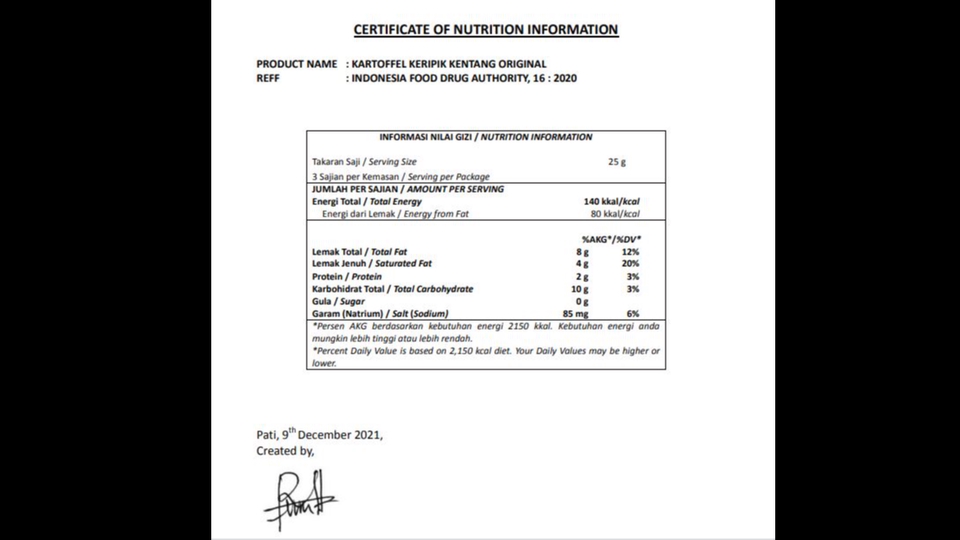 Penulisan Konten - Pembuatan Informasi Nilai Gizi Makanan atau Minuman (Nutrition Fact BPOM and FDA) - 1
