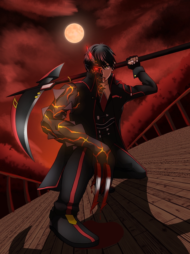 Jasa Ilustrasi Anime, Gambar Tokoh Anime dengan Pedang dan Latar Belakang Malam.