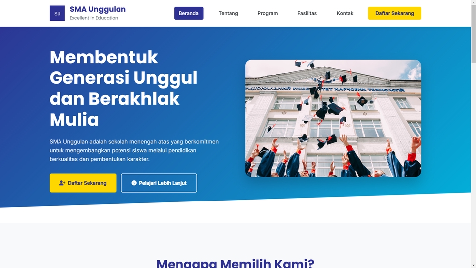 Jasa pembuatan website professional untuk sekolah menengah atas, dengan desain modern dan responsive.