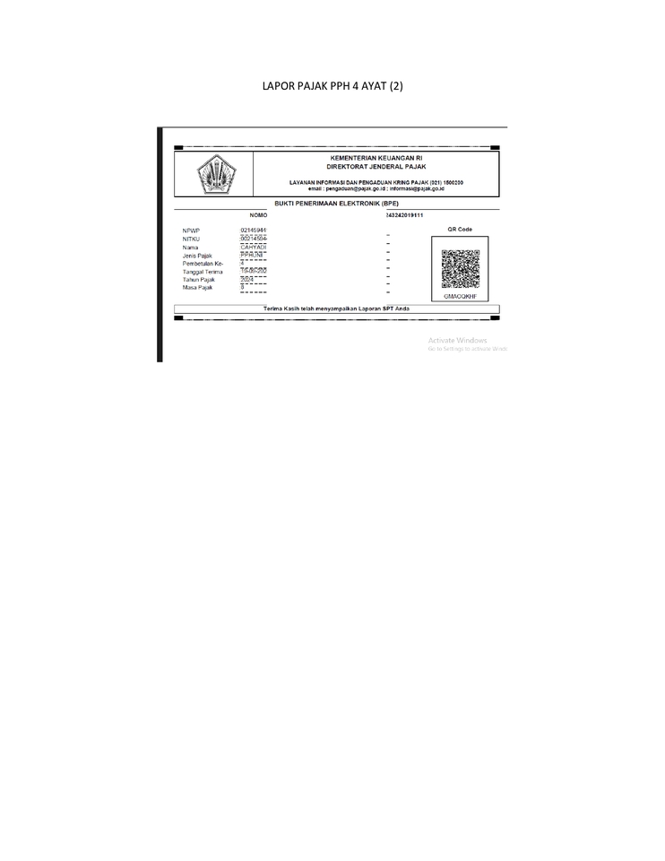 Jasa input data online - contoh formulir pajak penghasilan