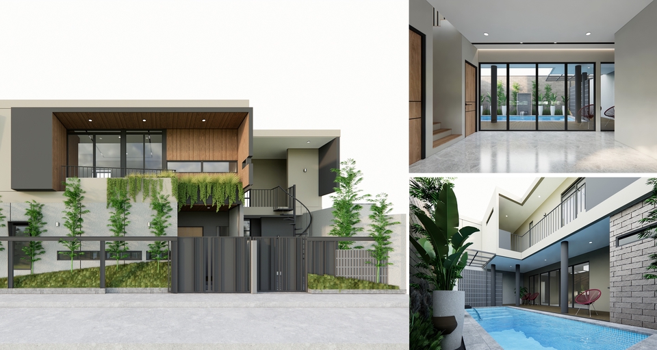Jasa drafter autocad untuk desain rumah minimalis modern dengan kolam renang