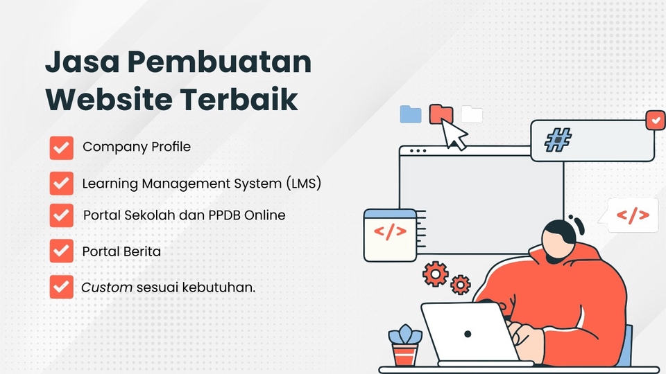 Jasa pembuatan website terbaik untuk company profile, portal sekolah, dan toko online. Layanan pembuatan website custom sesuai kebutuhan dengan harga terjangkau.