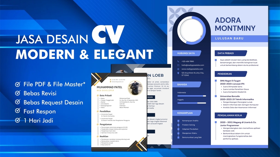 Jasa Desain CV (Curriculum Vitae) & Portofolio - DESAIN CV MODERN DAN ELEGANT SATU HARI JADI 