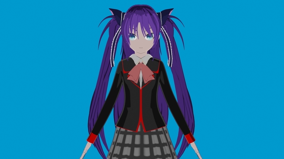 รับปั้นโมเดล 3D ตัวละครหญิง ผมสีม่วง ใส่ชุดนักเรียน