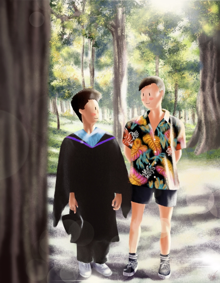 รับวาดรูปการ์ตูนรับปริญญา สไตล์มินิมอล วาดรูปการ์ตูนเพื่อนสนิท