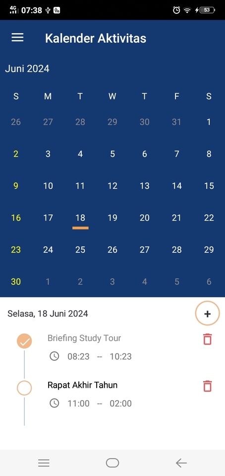 Jasa pembuatan aplikasi Android dengan tampilan kalender mobile app di ponsel