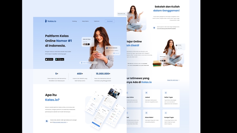 Desain UI UX mobile aplikasi belajar online platform kelas online nomor satu di Indonesia.