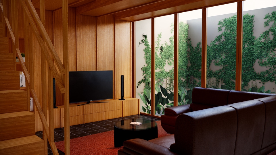 3D & Perspektif - Desain Interior Hunian Bergaya Mid-Century Modern - 1
