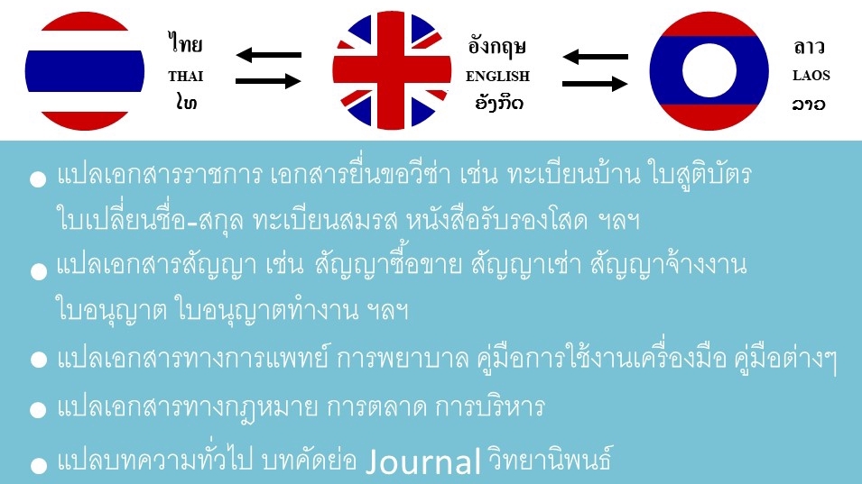 แปลภาษา - แปลภาษาลาว -ไทย l แปลภาษาอังกฤษ -ไทย l แปลสัญญา แปลเอกสารการแพทย์ แปลเอกสารด่วน แปลลาว แปลภาษา - 2