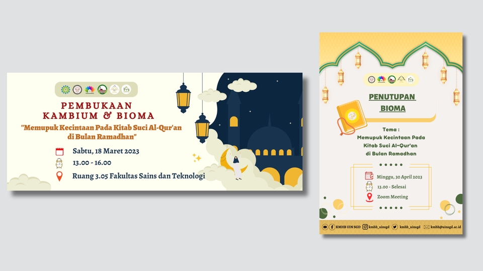 Desain infografis untuk acara pembukaan dan penutupan program kambium dan bioma, cocok untuk keperluan marketing, promosi, atau pengumuman di media sosial.