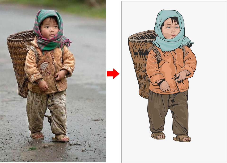 Ilustrasi kartun anak perempuan memakai topi dan membawa keranjang