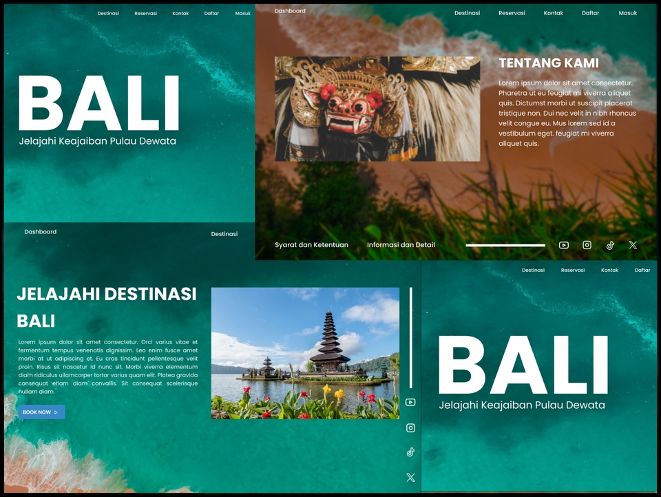 Desain website Bali yang modern dan elegan untuk meningkatkan pengalaman pengguna, dengan tampilan yang menarik dan mudah dinavigasi.