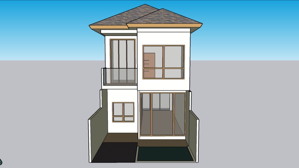Desain Rumah Minimalis 2 Lantai dengan Balkon - Jasa Desain Arsitektur 3D