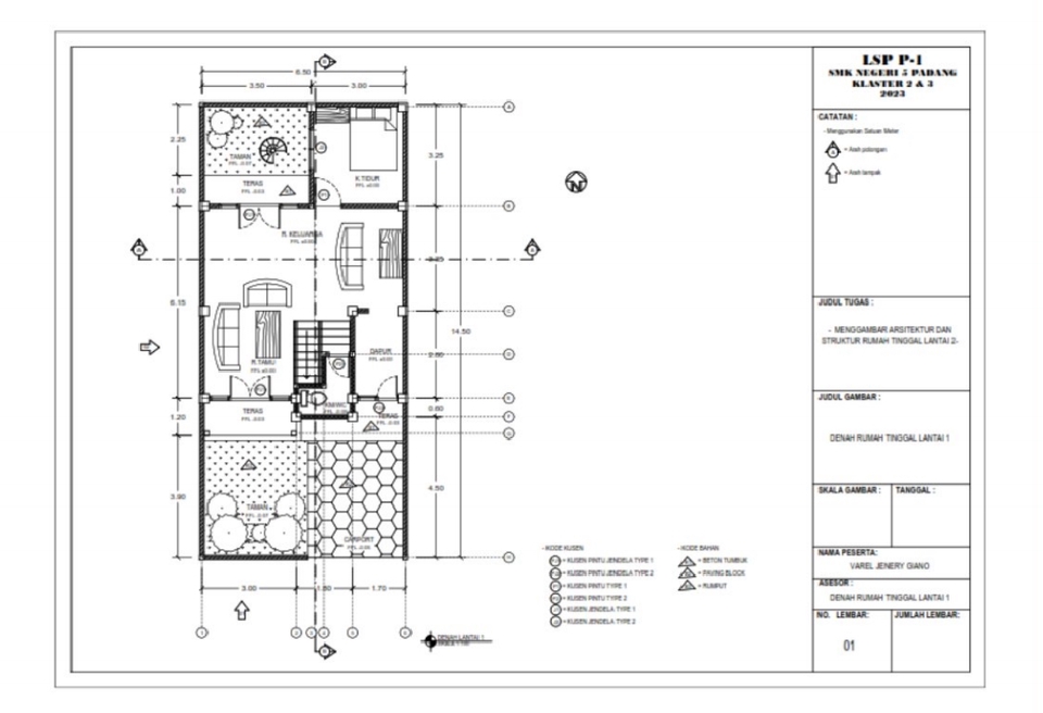 Jasa drafter autocad untuk denah rumah minimalis modern dengan desain interior yang simple dan elegan.