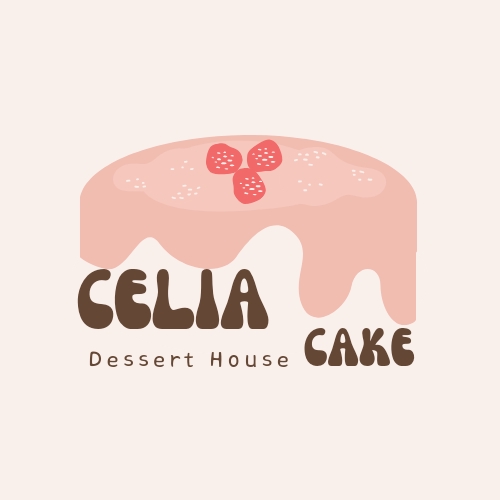 Logo untuk bisnis kuliner dengan nama Celia Cake, desain logo warna pink dengan logo berbentuk kue dan strawberry. Jasa desain logo online, buat logo online, desain logo, jasa pembuatan logo, logo makanan, desain logo makanan.