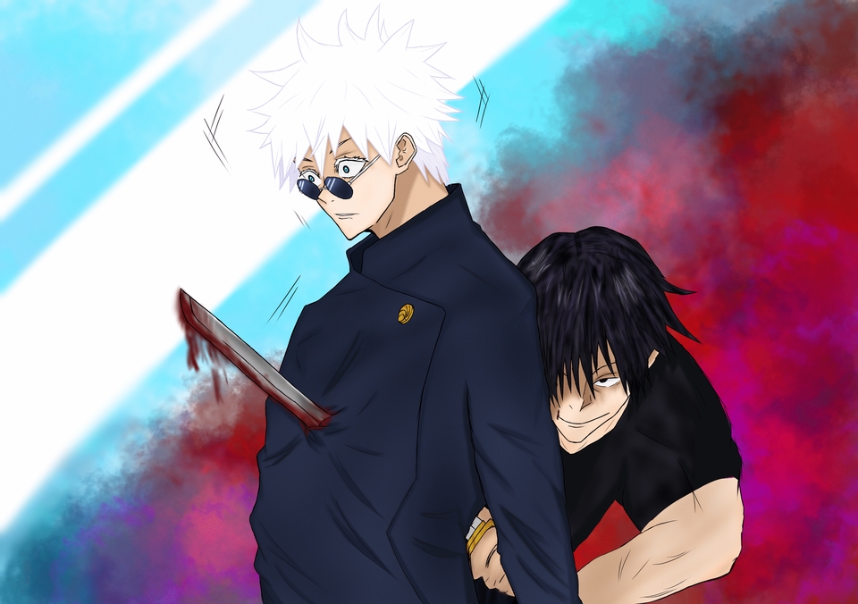 รับวาดการ์ตูน ภาพวาดอนิเมะที่มีตัวละครชายสองคน ตัวหนึ่งมีผมสีขาวถูกทำร้ายและอีกคนทำร้ายจากข้างหลัง ภาพวาดแนวอนิเมะสวยงาม เหมาะสำหรับงานรับวาดรูปการ์ตูน จ้างวาดอนิเมะ วาดตัวการ์ตูน อนิเมะญี่ปุ่น รับวาดการ์ตูนราคาถูก วาดภาพการ์ตูน