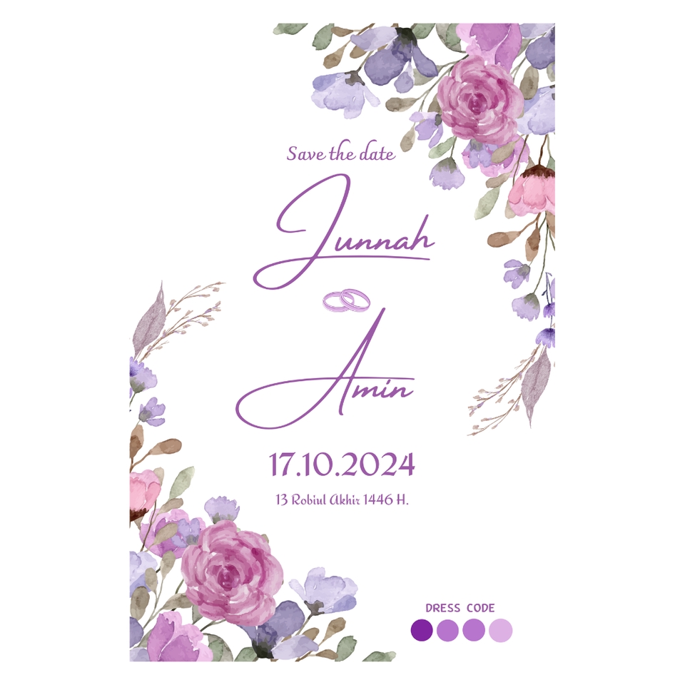 ออกแบบการ์ดแต่งงาน ลายดอกไม้ สีม่วง สวยหรู