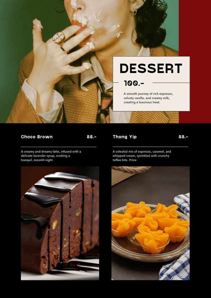 ออกแบบเมนูอาหาร - กาแฟ ช็อกโกแลต ขนมหวาน ราคาถูก