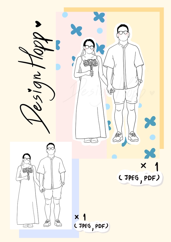 รับวาดรูปการ์ตูน คู่รัก สไตล์มินิมอล