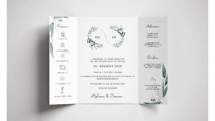 Desain undangan pernikahan unik dan minimalis dengan sentuhan dedaunan hijau