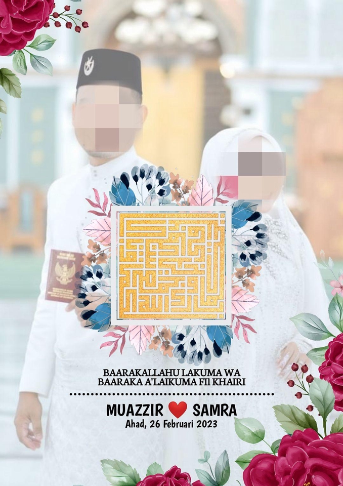 Kartu undangan pernikahan digital dengan desain unik, cocok untuk pernikahan modern. desain undangan pernikahan simple elegan muazzir samra ahad 26 februari 2023.