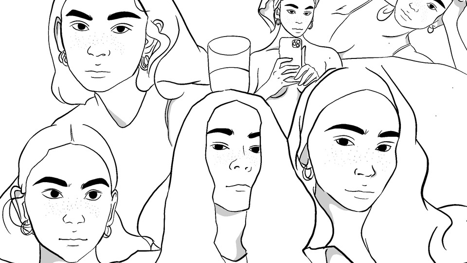 Ilustrasi digital wanita dengan berbagai gaya rambut dan pose, cocok untuk jasa ilustrasi digital dan desain karakter.