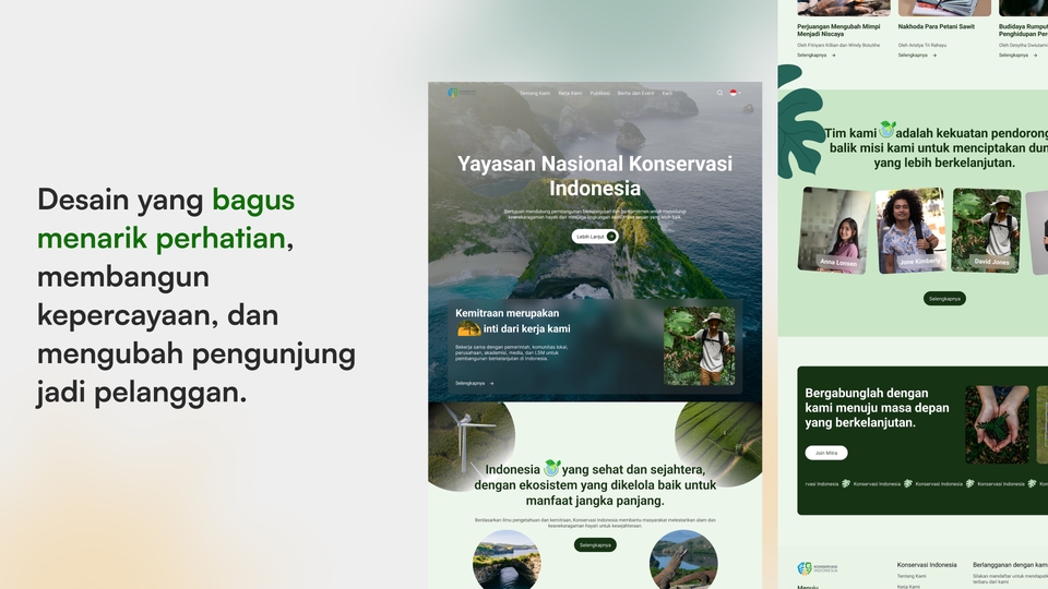 Desain UI UX website profesional untuk yayasan nasional konservasi Indonesia.