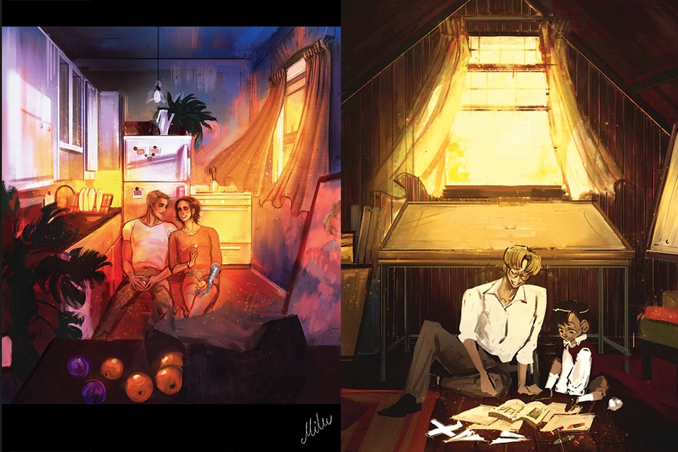 รับวาดภาพประกอบดิจิตอลเพ้นท์ สไตล์น่ารัก วาดภาพคู่รัก
