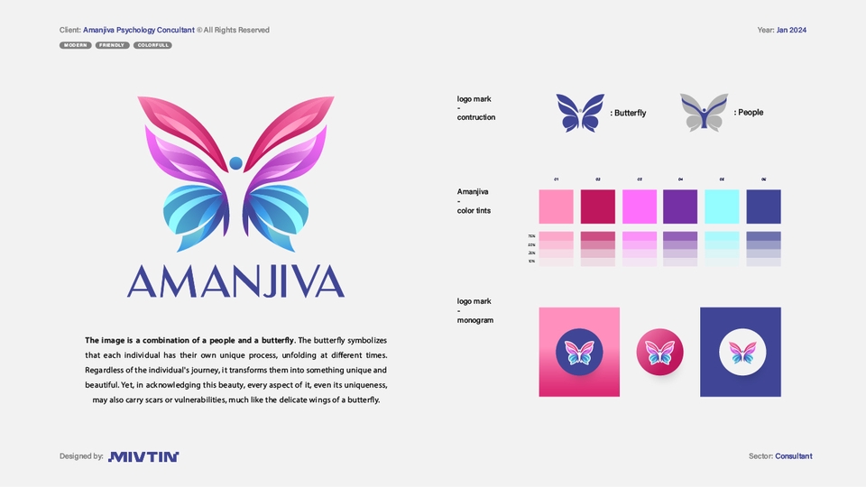 desain logo klinik psikolog teraphy kesehatan dan mental. berbentuk kupu-kupu yang colorful