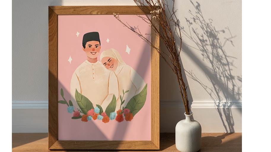 Gambar dan Ilustrasi - Ilustrasi potrait wajah lucu dan unik pasangan wedding/profile/couple  - 1