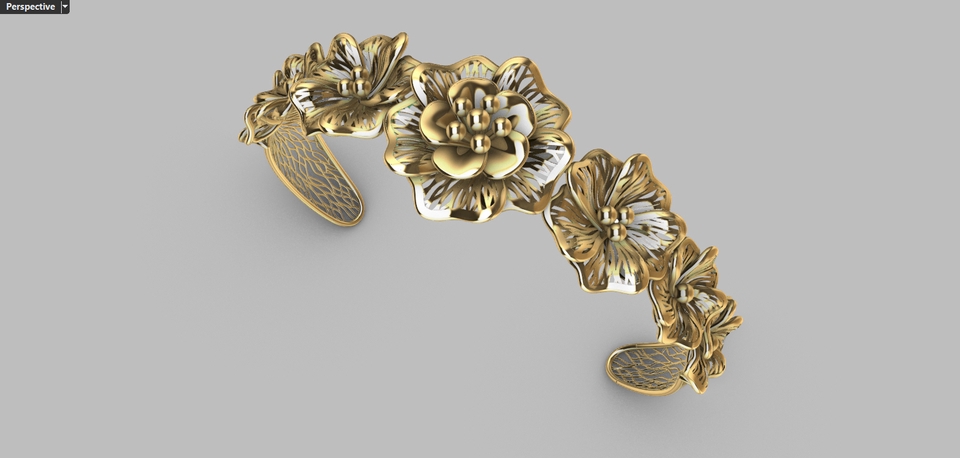 Jasa Desain 3D Perhiasan: Model gelang bunga 3D, desain unik dan elegan. Layanan desain perhiasan 3D profesional.