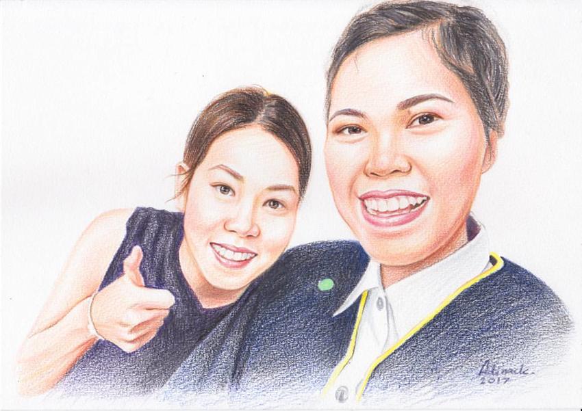 รับวาดภาพเหมือน สีน้ำมัน สองคน ผู้หญิง สวย น่ารัก