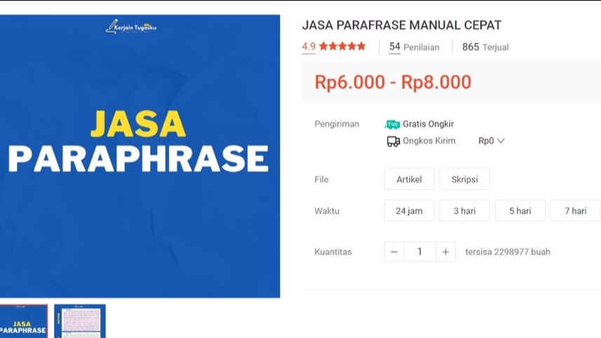 Jasa Lainnya - Jasa Parafrase Skripsi, Tesis, Artikel 24 Jam Jadi | Tanpa Trik dan Huruf Putih - 1