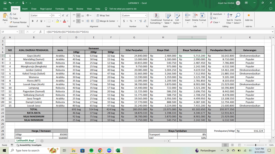 Jasa data entry excel  input data harga komoditas untuk daerah penghasil