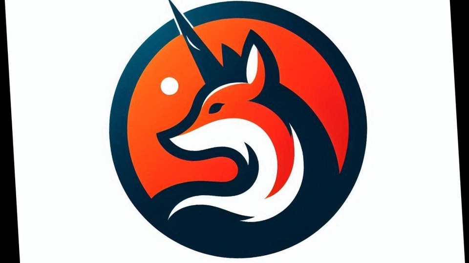 Desain logo unik dengan warna merah dan biru, cocok untuk bisnis online dan perusahaan.