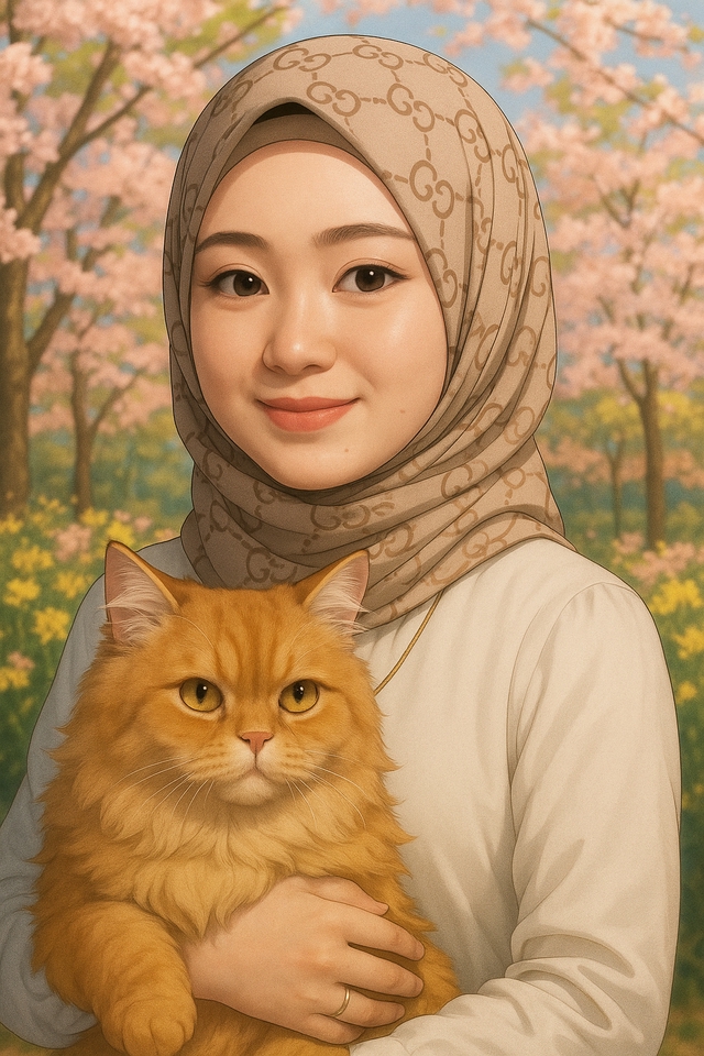 Jasa pembuatan animasi 3d untuk karakter wanita berhijab dengan kucing