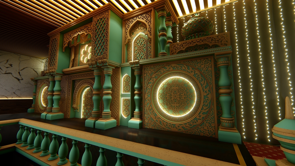 Jasa Desain 3D Interior Masjid Mewah: Render 3D Arsitektur Islami