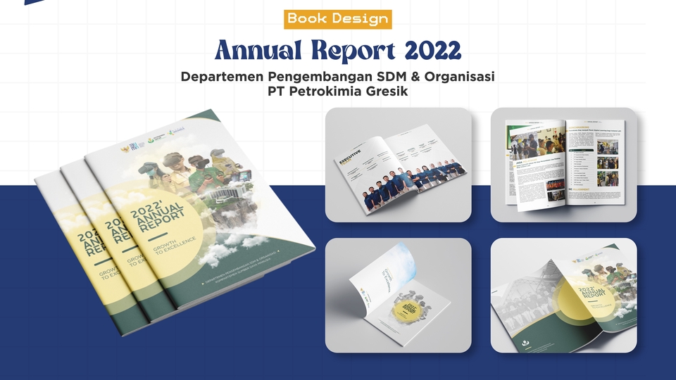 Desain cover buku laporan tahunan PT Petrokimia Gresik 2022, desain cover buku keren, jasa desain cover buku, harga desain cover buku, pembuatan cover buku.