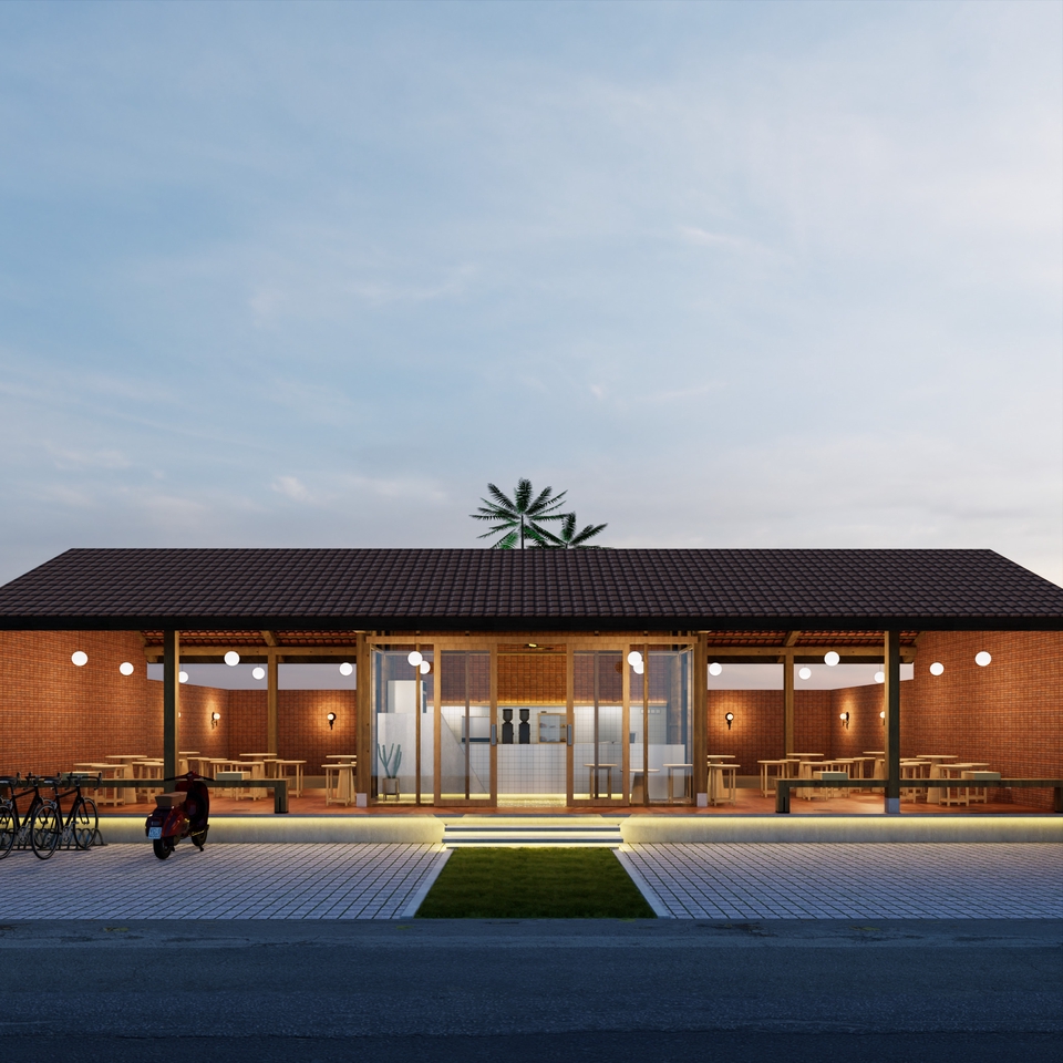 Jasa desain interior cafe minimalis dengan konsep modern dan estetik.