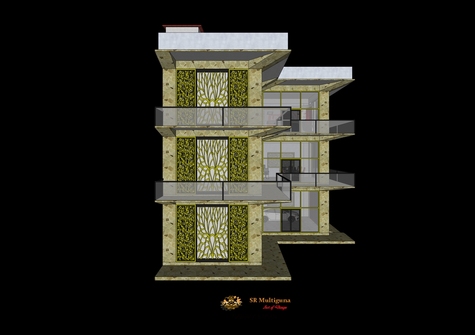 Jasa drafter arsitek freelance, gambar autocad rumah 3 lantai, desain modern.