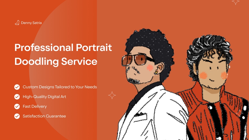 Jasa Ilustrasi Digital Profesional: Layanan ilustrasi potret dengan desain unik dan detail yang disesuaikan dengan kebutuhan Anda, meliputi ilustrasi karakter, hewan, objek, hingga pemandangan. Layanan mencakup desain gambar berkualitas tinggi, pengiriman cepat, dan kepuasan terjamin.