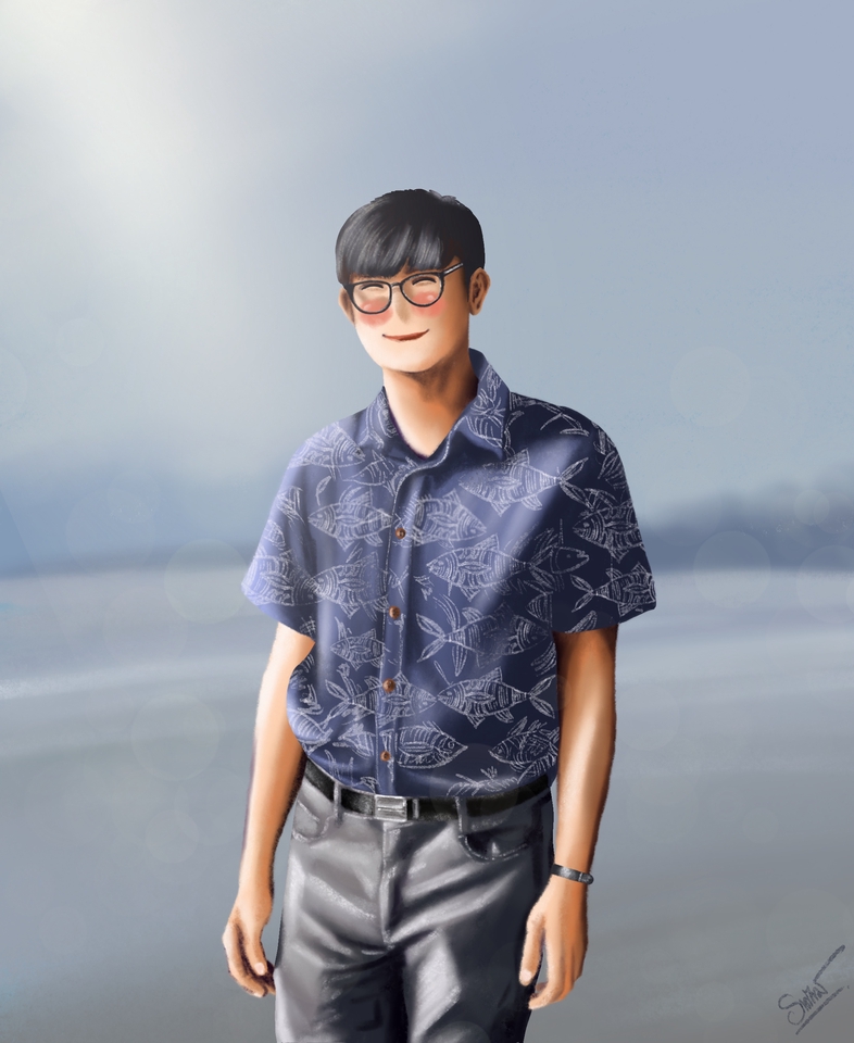 รับวาดรูปการ์ตูน ผู้ชาย ใส่แว่นตา สไตล์มินิมอล