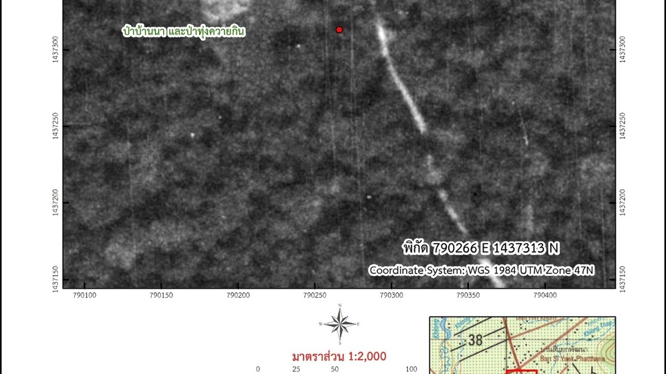 รับทำแผนที่ ออกแบบแผนที่ 3D แสดงพื้นที่ป่าบ้านนา พิกัด UTM 790266 E 1437313 N