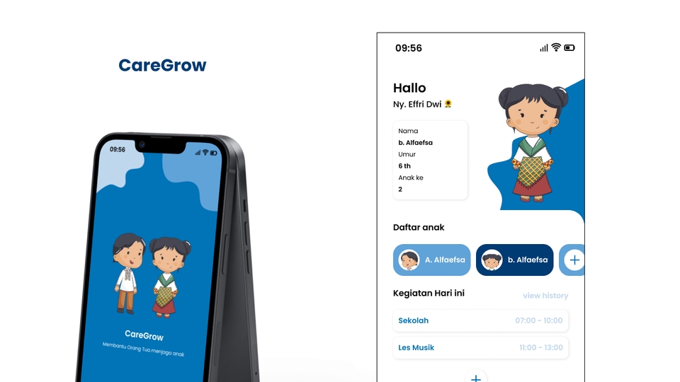 Desain mockup aplikasi mobile dengan tema aplikasi untuk mengelola perkembangan anak, desain user interface desain user experience design aplikasi mobile