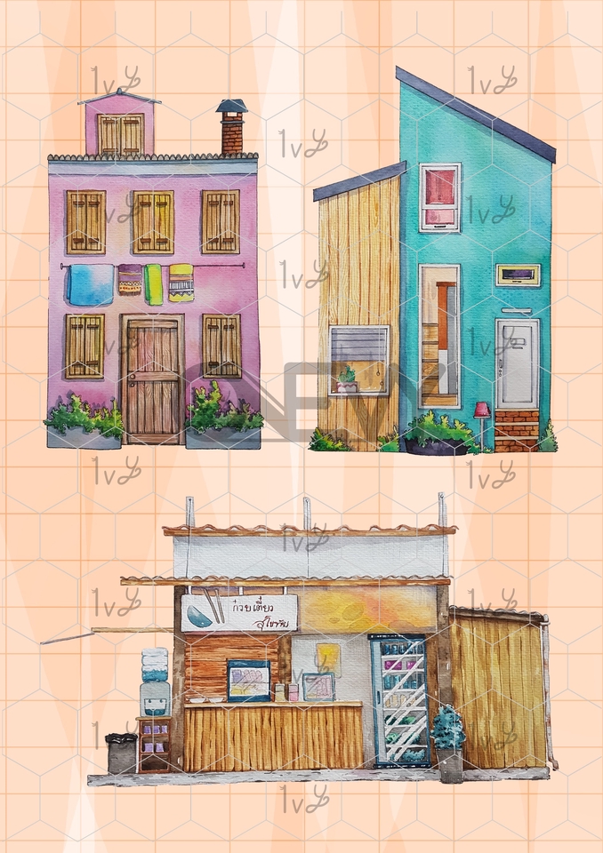 รับวาดรูป ภาพประกอบ สไตล์วาดมือ บ้าน ร้านค้า