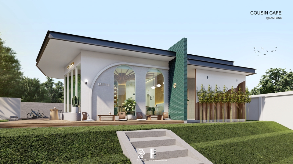 ออกแบบร้านกาแฟ 3d perspective