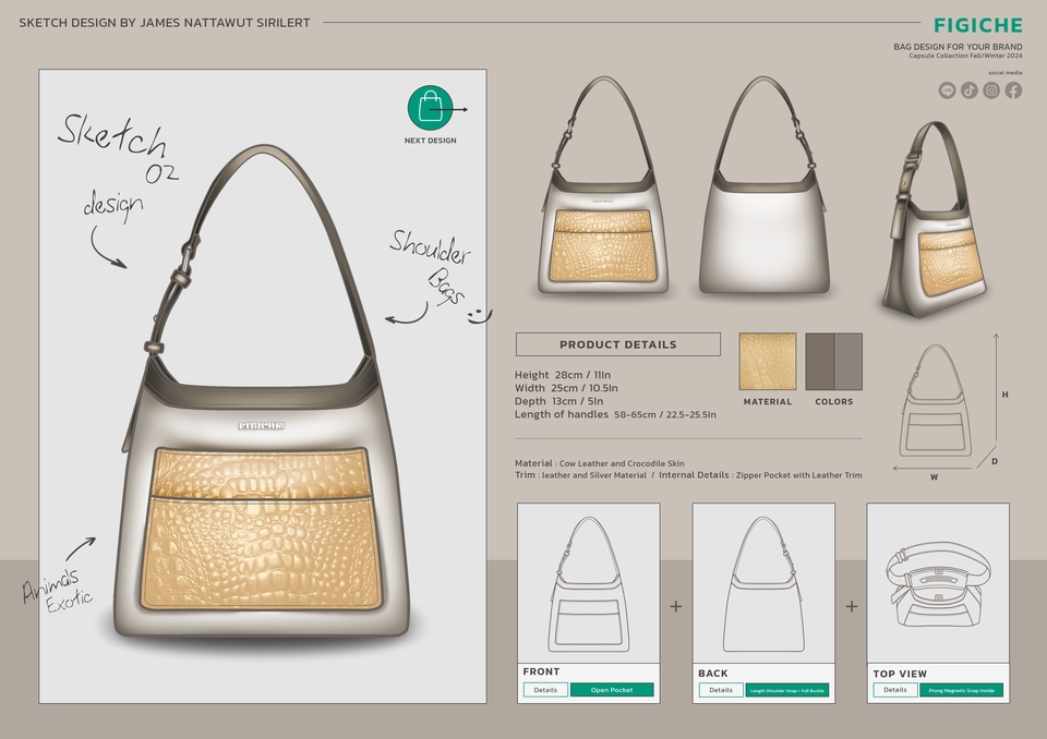 วาด/ออกแบบแพทเทิร์นเสื้อผ้า - รับออกแบบกระเป๋า / ลวดลายบนกระเป๋า Monogram ( Bags Design Accessory / Flat Sketches ) - 20