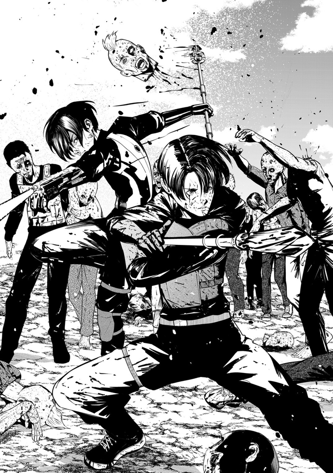 รับวาดการ์ตูนอนิเมะแอ็คชั่น สไตล์มังงะ ดิจิตอล สีขาวดำ ตัวละครต่อสู้กับซอมบี้ ภาพวาดมืออาชีพ