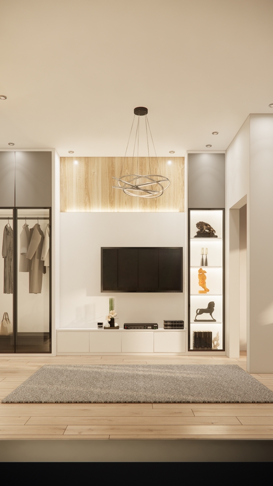 Desain interior ruang tamu minimalis dengan rak dinding dan lemari pakaian 3d, jasa desain interior rumah 3d, jasa desain interior 3d, jasa desain rumah 3d, interior rumah minimalis, desain rumah minimalis, desain interior ruang tamu, desain interior.